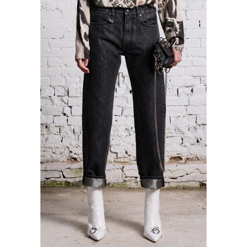 R13 | Boyfriend Jean In Glam Metallic Black Silver Size 25